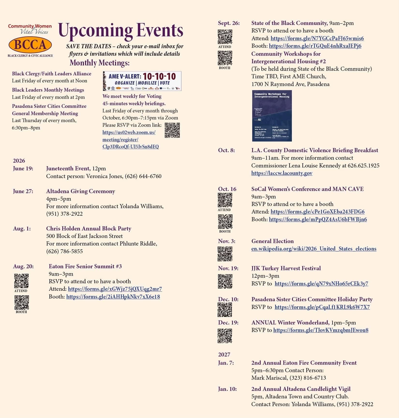 BCCA Event Calendar